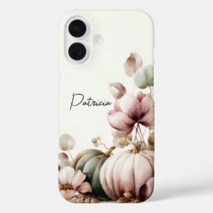 colourful Custom Pumpkin and Flowers Design iPhone 16 Case