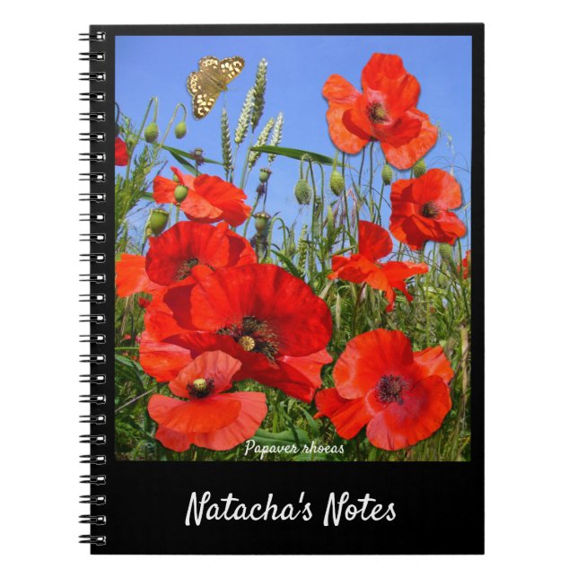Colourful Custom Text Poppy Field Notebook (Front)