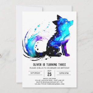 Colourful Custom Wolf Digital Boy Birthday Invitation