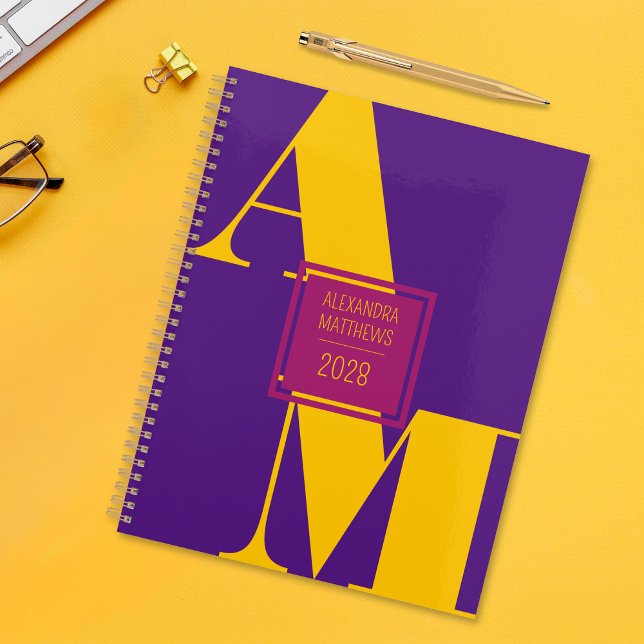 Colourful Custom Year Monogram and Name Planner (Click "Personalize this Template" to easily add a custom monogram, name and year.)