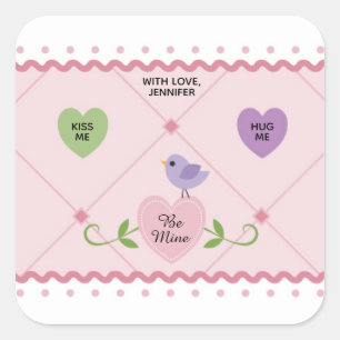Colourful Customisable Candy Hearts Valentine Square Sticker