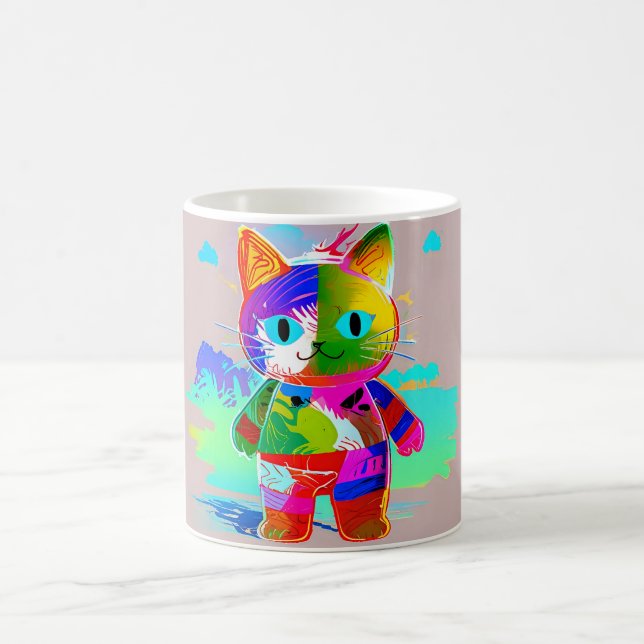 Colourful Customise Abstract Pop Art Cool Cat Coffee Mug (Center)