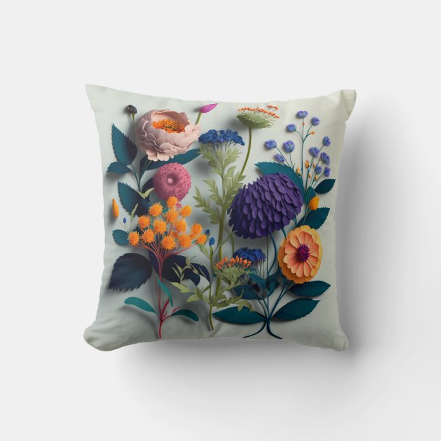 Colourful Cut Paper Flowers Cushion (Front)