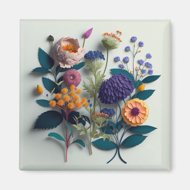Colourful Cut Paper Flowers Magnet (Front)