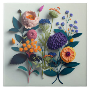 Colourful Cut Paper Flowers Tile