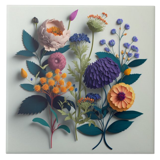 Colourful Cut Paper Flowers Tile (Front)