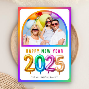 Colourful Cute 2025 Balloon Happy New Year Photo Holiday Card