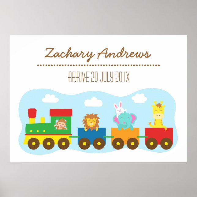 Colourful Cute Animal Train, For Kids Bedroom Poster (Front)