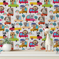 Colourful Cute Animals Cars Vehicles Kids Pattern