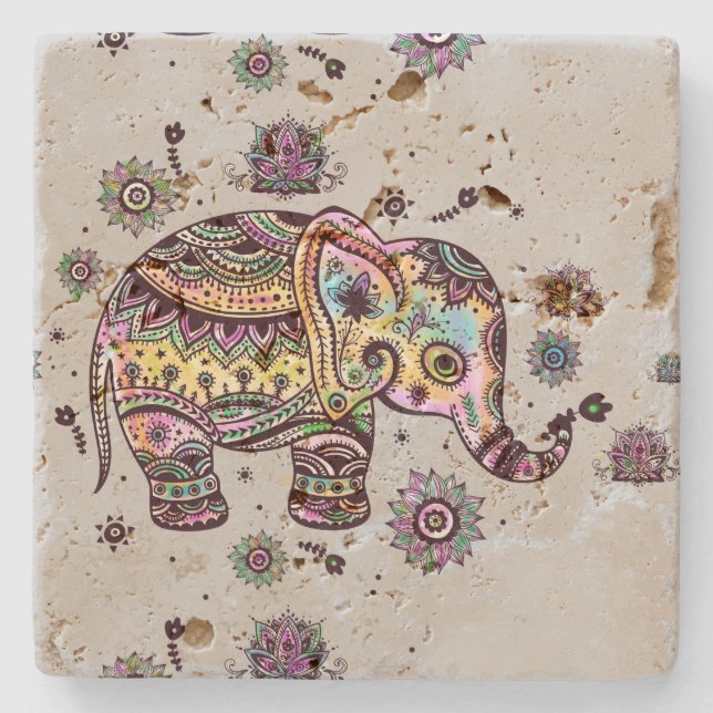 Colourful Cute Baby Elephant Illustrations Stone Coaster (Front)