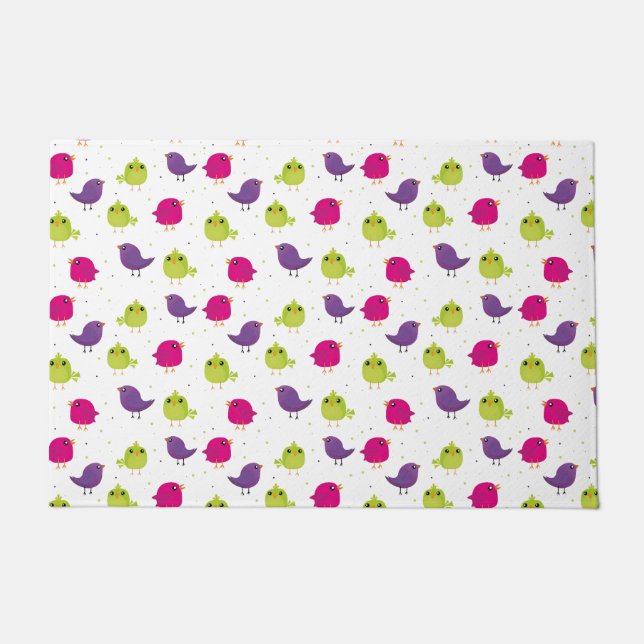 Colourful Cute Birds Pattern Doormat (Front)