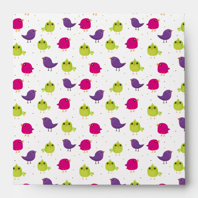 Colourful Cute Birds Pattern Envelope (Front)