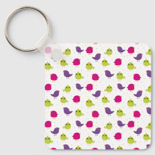 Colourful Cute Birds Pattern Key Ring