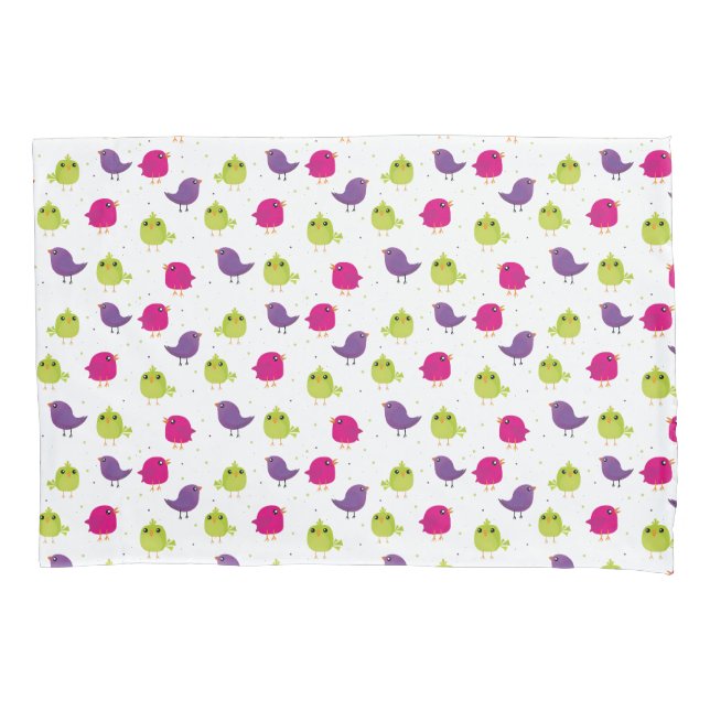 Colourful Cute Birds Pattern Pillowcase (Front-Left)