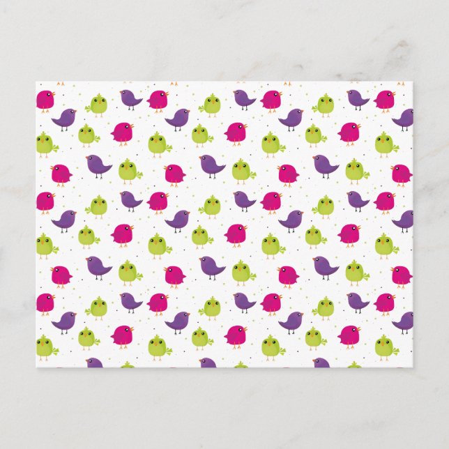 Colourful Cute Birds Pattern Postcard (Front)