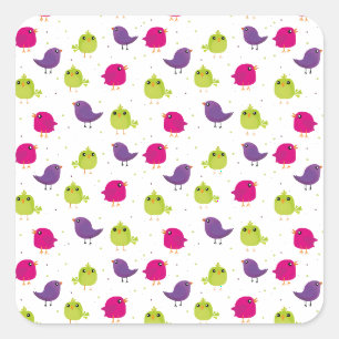 Colourful Cute Birds Pattern Square Sticker