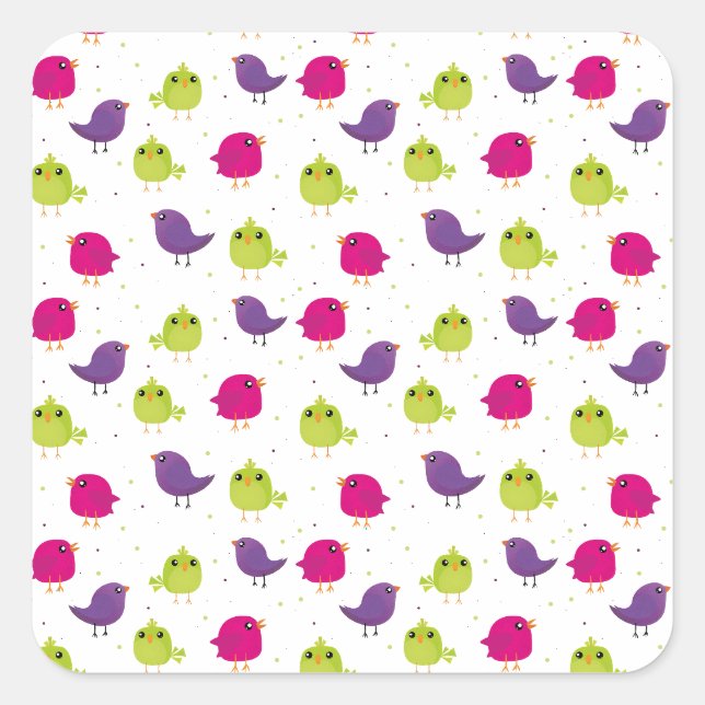Colourful Cute Birds Pattern Square Sticker (Front)