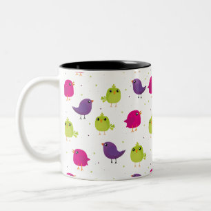 Colourful Cute Birds Pattern Two-Tone Coffee Mug