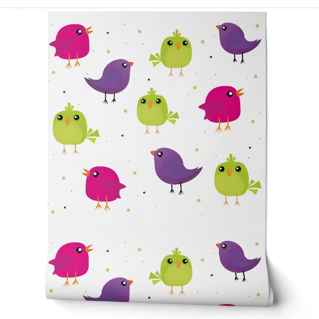 Colourful Cute Birds Pattern Wallpaper (Unrolling)