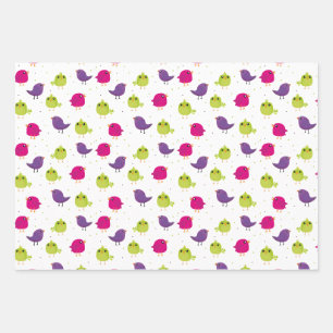 Colourful Cute Birds Pattern Wrapping Paper Sheet
