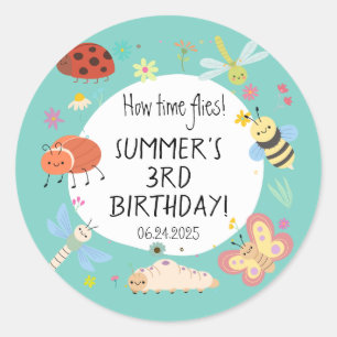 Colourful Cute Bugs Kids Birthday  Classic Round Sticker