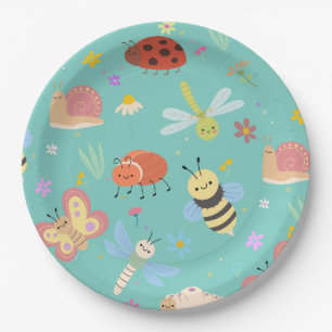 Colourful Cute Bugs Kids Birthday  Paper Plate