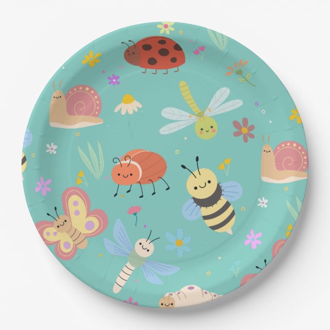 Colourful Cute Bugs Kids Birthday  Paper Plate (Front)