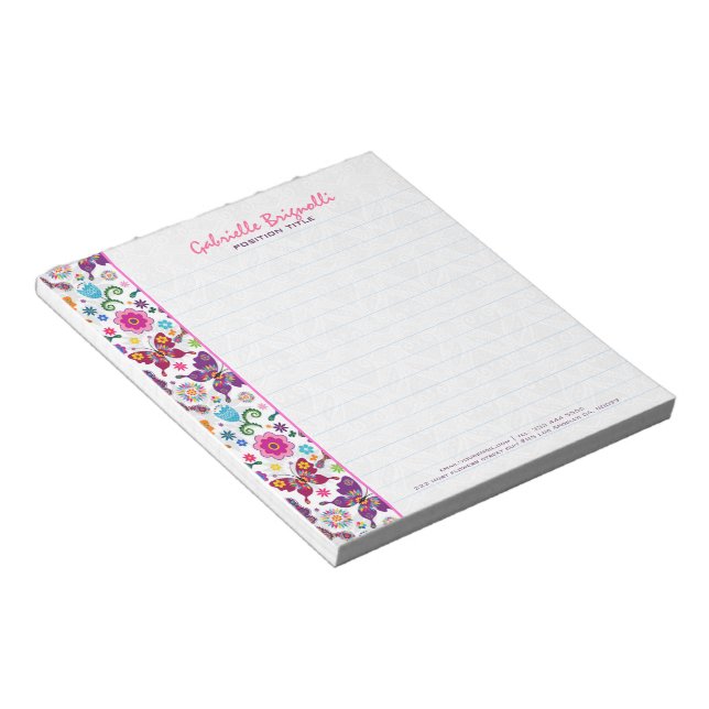 Colourful Cute Butterflies And Flowers Pattern 2 Notepad (Angled)
