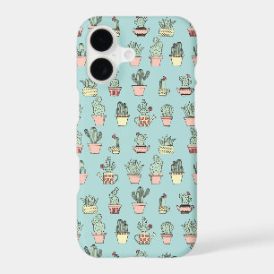 Colourful Cute Cactus In Hand Drawn Style Pattern