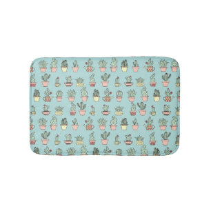 Colourful Cute Cactus In Hand Drawn Style Pattern Bath Mat