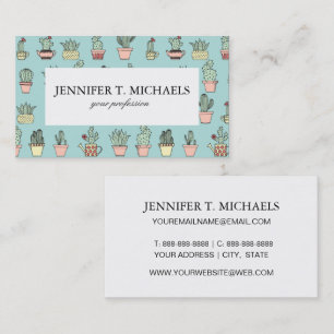 Colourful Cute Cactus In Hand Drawn Style Pattern Business Card