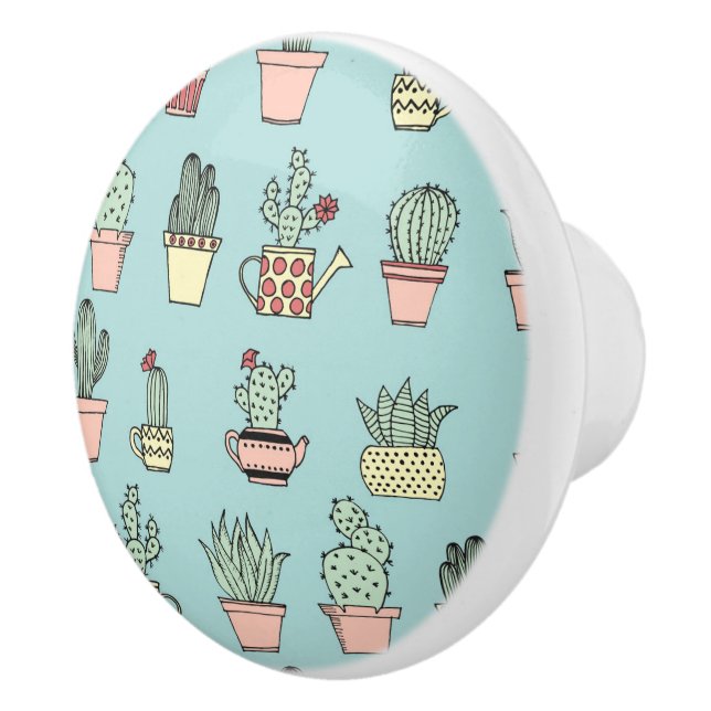 Colourful Cute Cactus In Hand Drawn Style Pattern Ceramic Knob (Right)