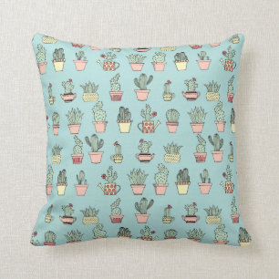 Colourful Cute Cactus In Hand Drawn Style Pattern Cushion