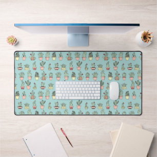 Colourful Cute Cactus In Hand Drawn Style Pattern Desk Mat
