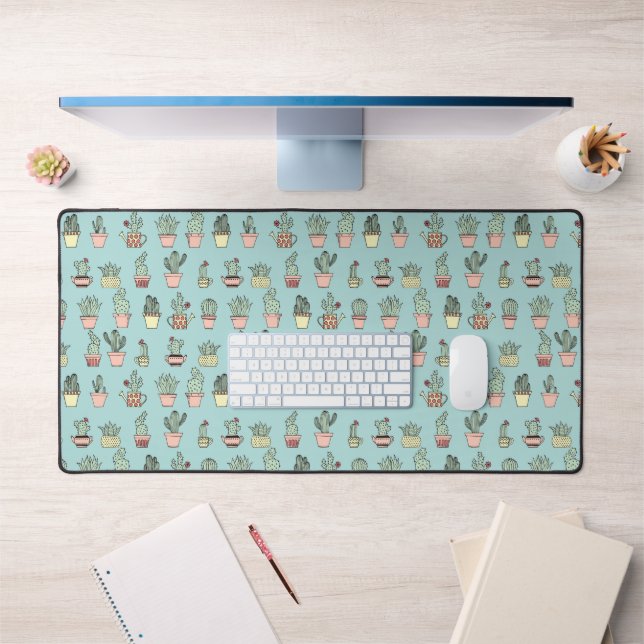 Colourful Cute Cactus In Hand Drawn Style Pattern Desk Mat (Office 1)