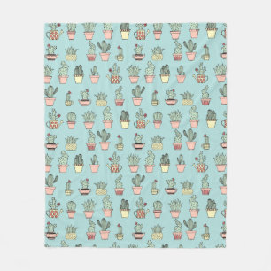 Colourful Cute Cactus In Hand Drawn Style Pattern Fleece Blanket
