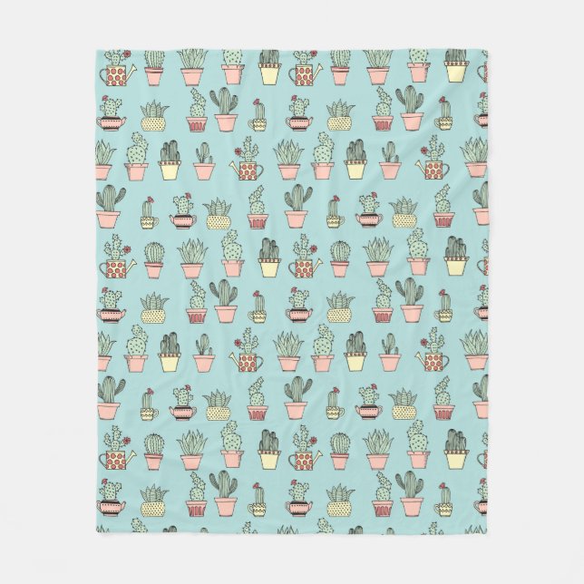 Colourful Cute Cactus In Hand Drawn Style Pattern Fleece Blanket (Front)
