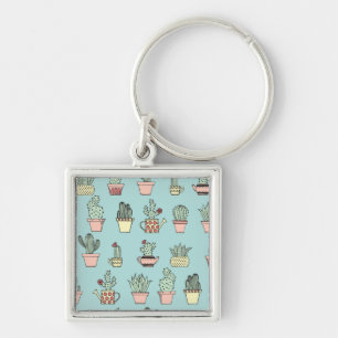 Colourful Cute Cactus In Hand Drawn Style Pattern Key Ring