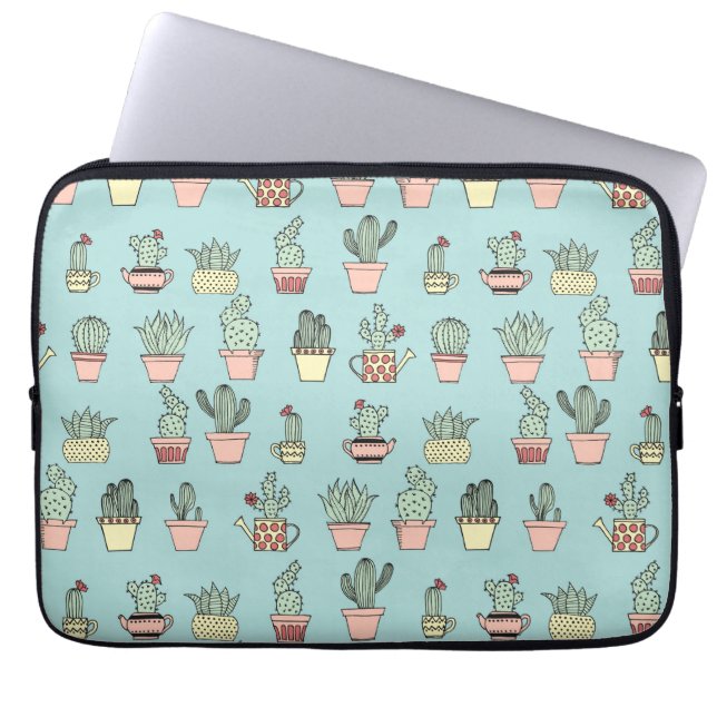 Colourful Cute Cactus In Hand Drawn Style Pattern Laptop Sleeve (Front)