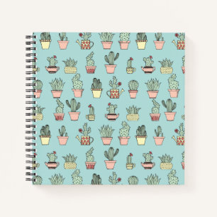 Colourful Cute Cactus In Hand Drawn Style Pattern Notebook