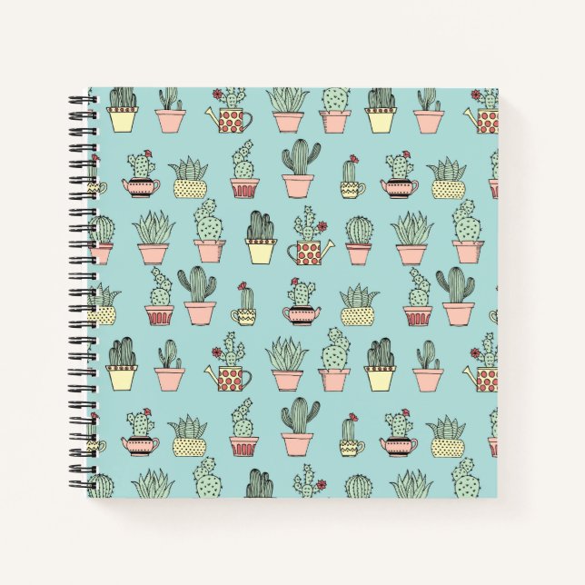Colourful Cute Cactus In Hand Drawn Style Pattern Notebook (Front)