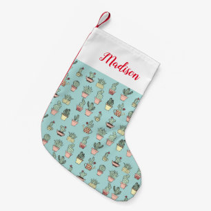 Colourful Cute Cactus In Hand Drawn Style Pattern Small Christmas Stocking