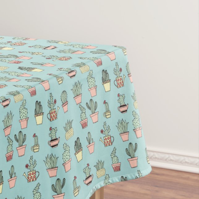 Colourful Cute Cactus In Hand Drawn Style Pattern Tablecloth (In Situ)