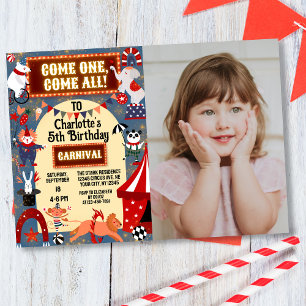 Colourful Cute Carnival Circus Photo Birthday Part Invitation