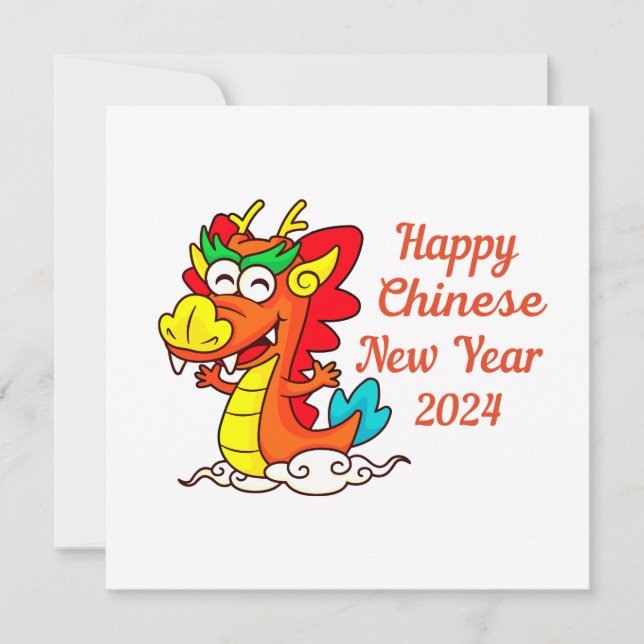 Colourful Cute Cartoon Dragon Chinese New Year  Card (Front)