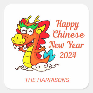 Colourful Cute Cartoon Dragon Chinese New Year Square Sticker