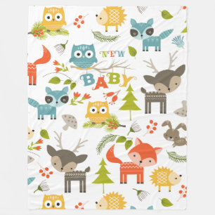 Colourful Cute Cartoon Wood Animals Pattern Fleece Blanket