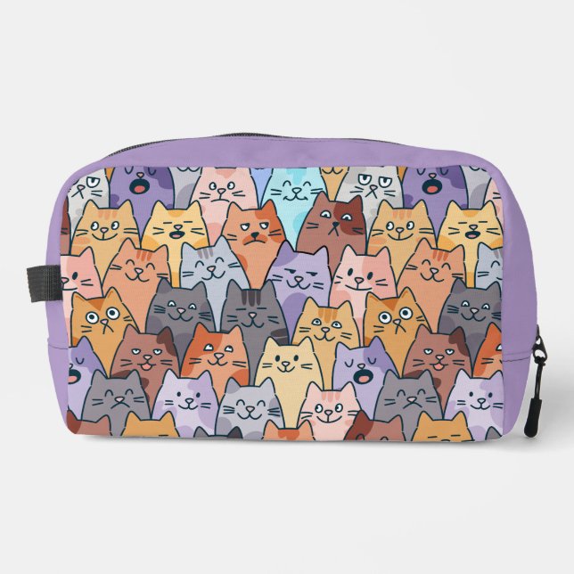 Colourful Cute Cat Crowd Pattern Whimsical Cat Fac Dopp Kit (Front)
