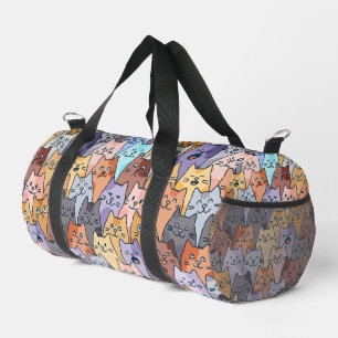 Colourful Cute Cat Crowd Pattern Whimsical Cat Fac Duffle Bag