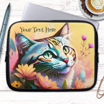 Colourful Cute Cat Painting Laptop Sleeve<br><div class="desc">Laptop sleeve featuring a colourful painting of a cute kitty with flowers. The text is optional.</div>